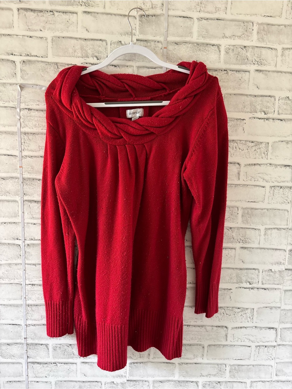 Avenue Red Braided Cowl Neck Sweater